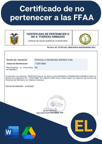✅ Certificado de NO pertenecer a las Fuerzas Armadas Ecuador 2026